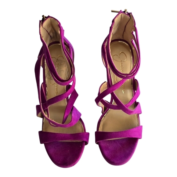 Jessica Simpson High Heels Women Sz 7M Purple Rayomi Zipper Logo 4inches… - Picture 2 of 13